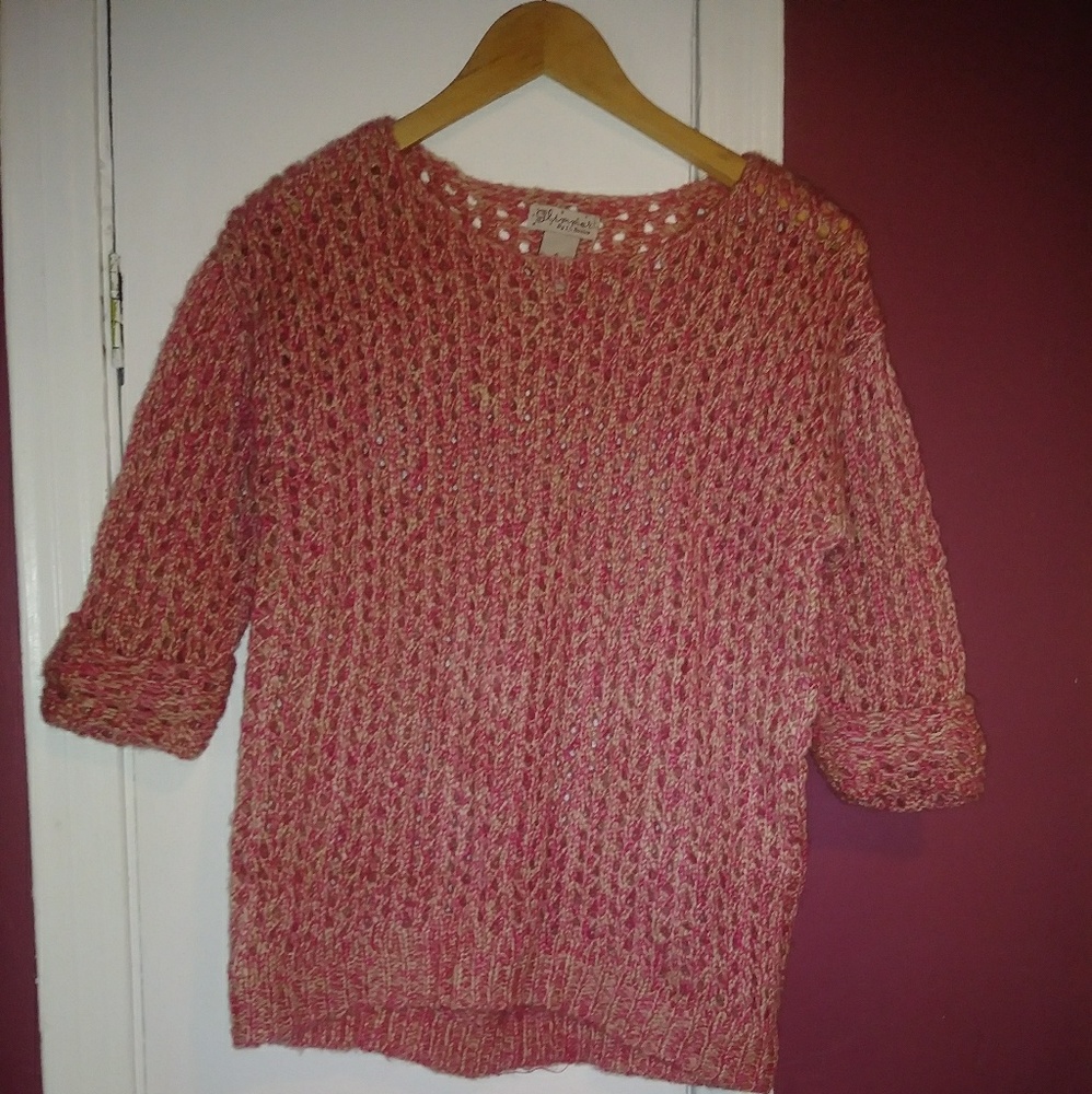 Pink and Tan Knitted Sweater Size Small